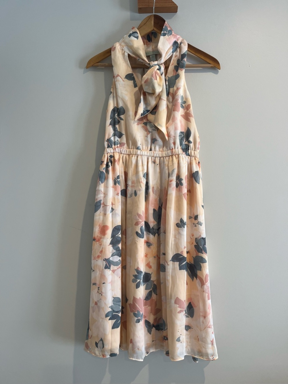 Ryegrass Midi Dress XS Blush Pink Peach Floral Sleeveless Romantic Neck Tie